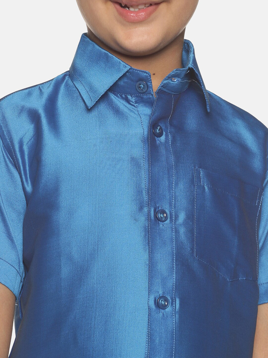 Sethukrishna Blue & White Solid Shirt and Veshti Set For Boys - Distacart