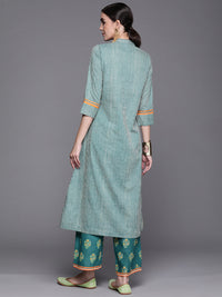 Thumbnail for Biba Women Teal Green & Off-White Printed Pure Cotton Kurta with Palazzos - Distacart