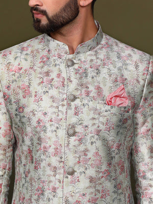 Beige Embroidered Sherwani with Matching Narrow Pants – nehagursahani