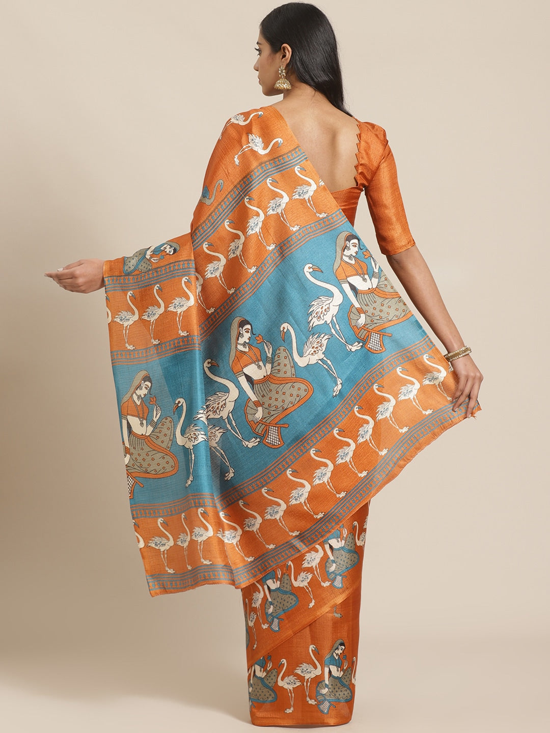 Saree Mall Rust Orange & Beige Ethnic Motifs Print Bhagalpuri Saree - Distacart