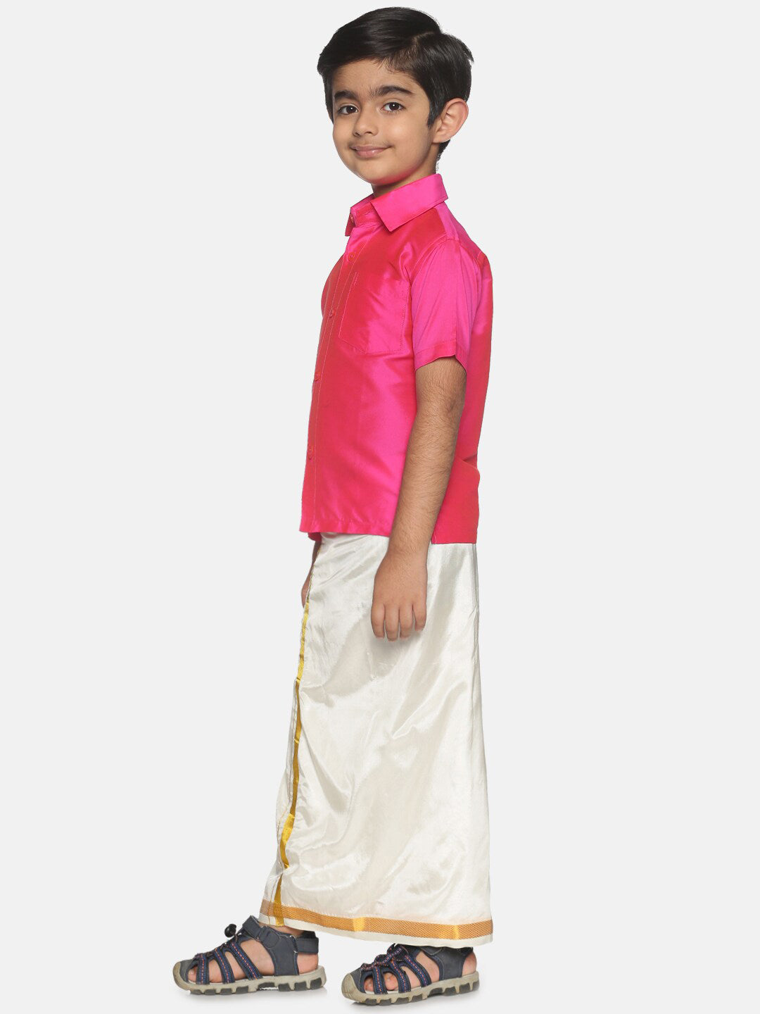 Sethukrishna Pink & White Shirt with Veshti Set For Boys - Distacart