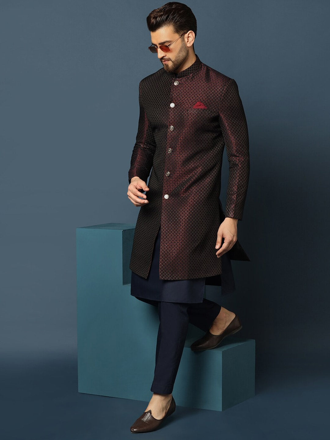 KISAH Woven Design Cotton Sherwani Set - Distacart