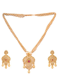 Thumbnail for Saraf RS Jewellery Gold-Plated White & Magenta American Diamond Studded Jewellery Set - Distacart