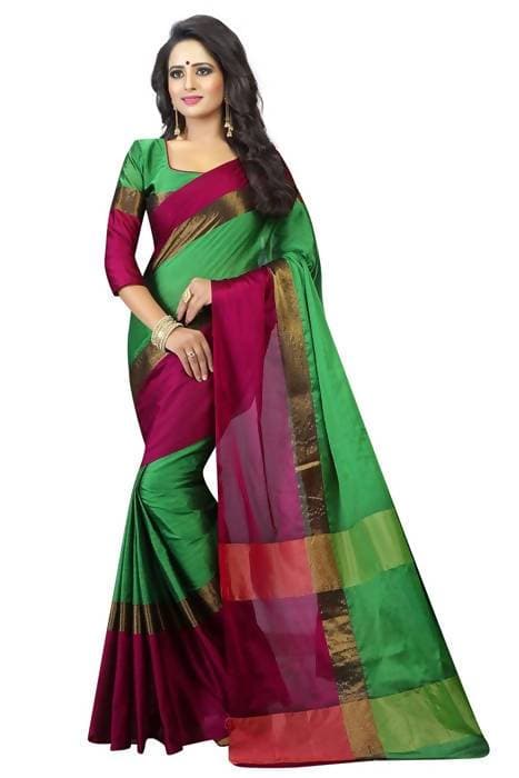 Vamika Green Cotton Silk Weaving Saree (Shreeji Parrot Pink) - Distacart