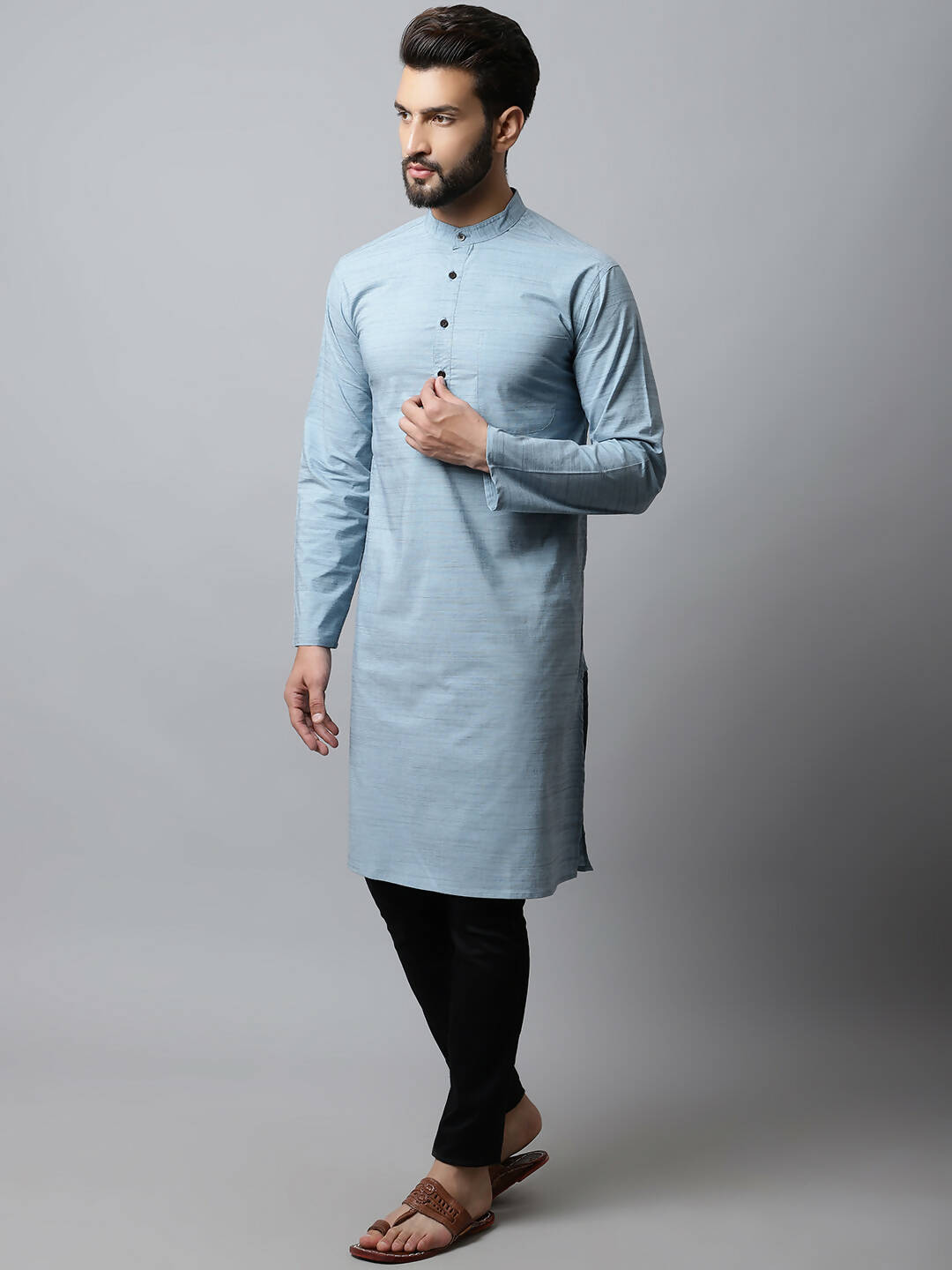 Even Apparels Blue Color Cotton Pure Cotton Men's Kurta With Side Placket (SLD1156) - Distacart