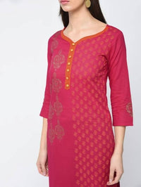 Thumbnail for Aniyah Cotton Block Printed Traditional Straight Kurta In Magenta Color (AN-125K)