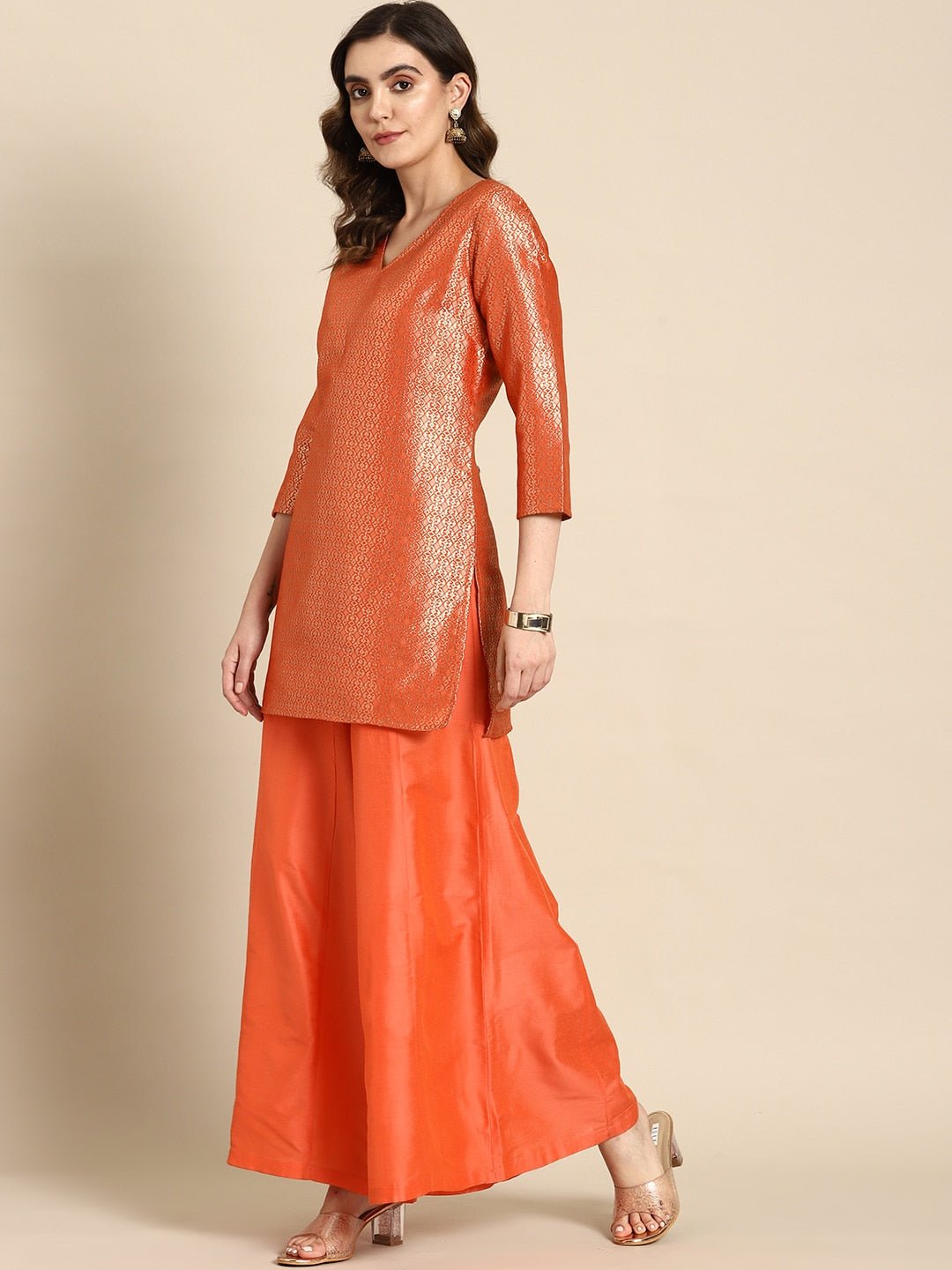 All About You Women Woven Design Regular Kurta with Palazzos & Dupatta - Distacart