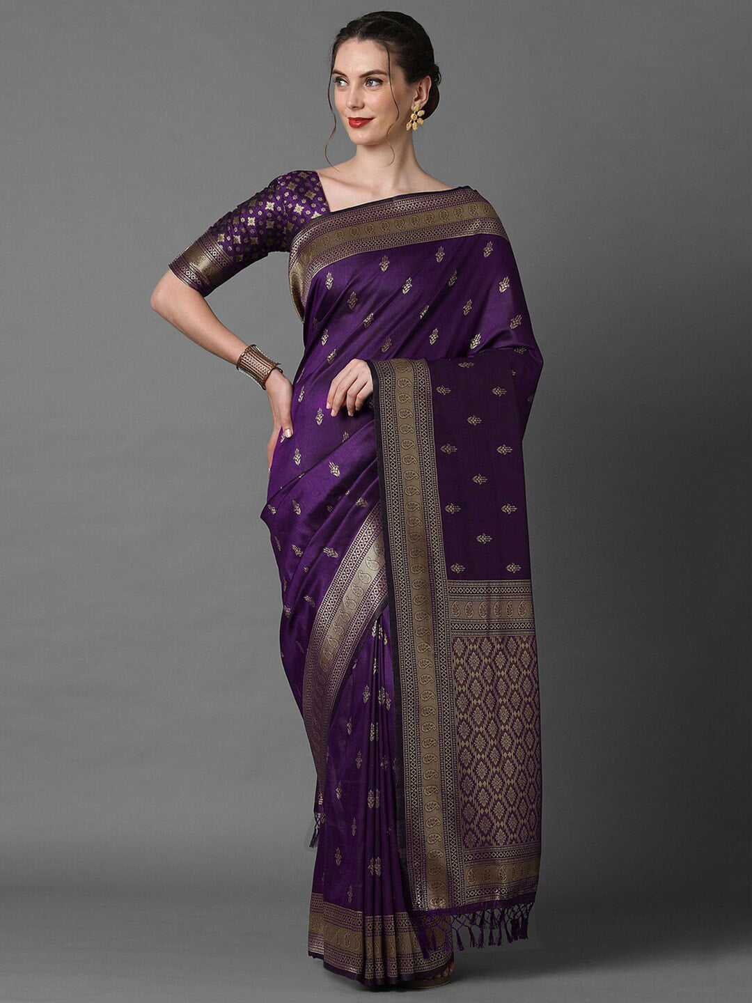 Mitera Ethnic Motifs Zari Silk Blend Banarasi Saree - Distacart