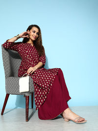 Thumbnail for All About You Carmine Maroon Printed A-Line Veere Di Wedding Kurta with Palazzos - Distacart