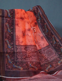 Thumbnail for Shades of Peachish Orange Colour Shibori Print Semi Chanderi Saree By Gayathri Reddy Designer Studio - Distacart