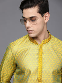 Thumbnail for Manyavar Men Mustard Yellow Ethnic Motifs Self Design Kurta with Pyjamas - Distacart