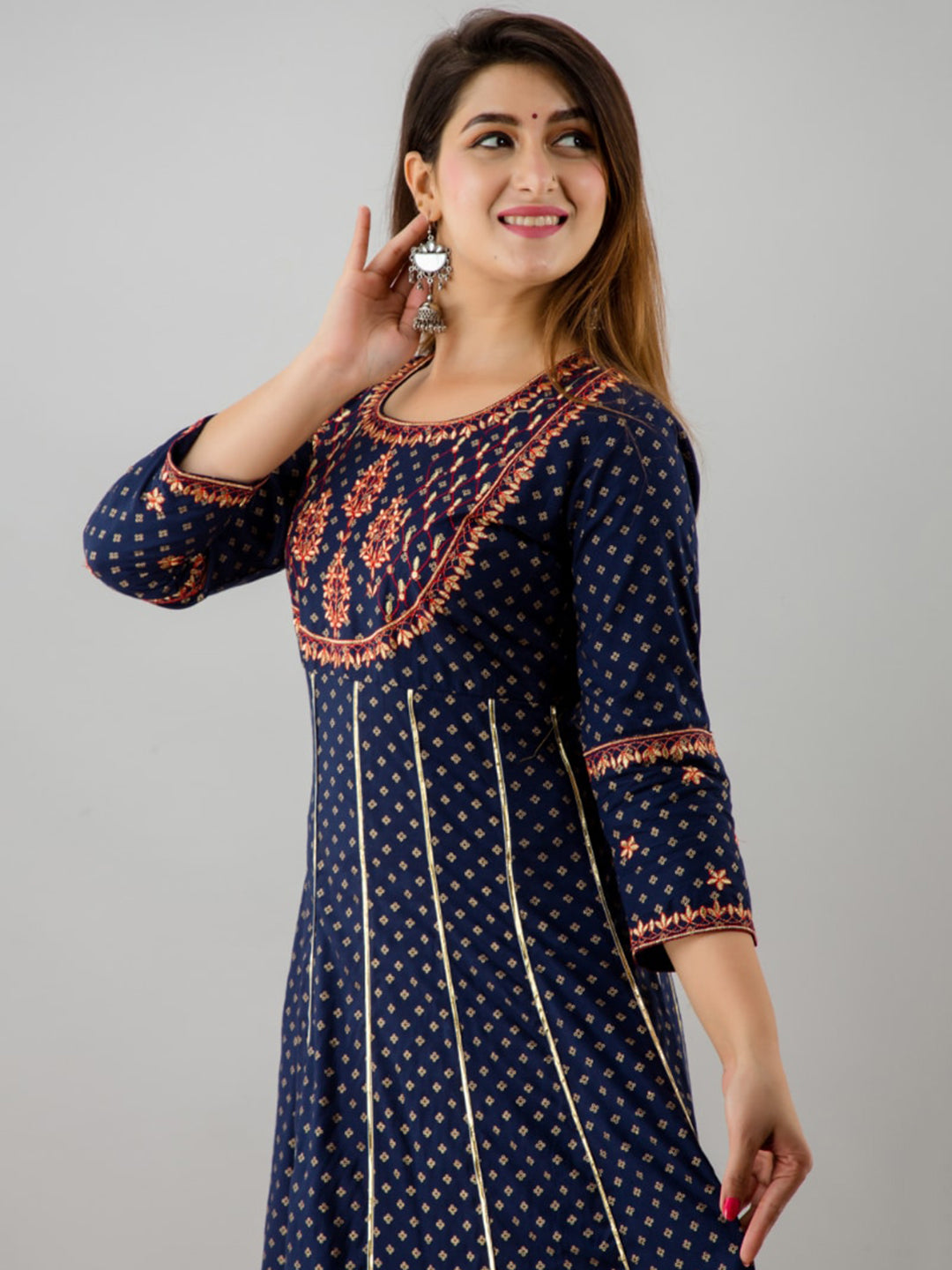 Buy Kalini Women Navy Blue Ethnic Motifs Printed Anarkali Kurta Online