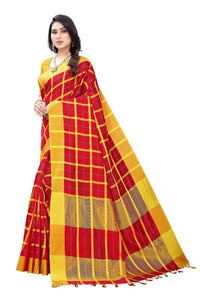 Thumbnail for Vamika Red Cotton Silk Weaving Sarees