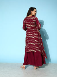 Thumbnail for All About You Carmine Maroon Printed A-Line Veere Di Wedding Kurta with Palazzos - Distacart