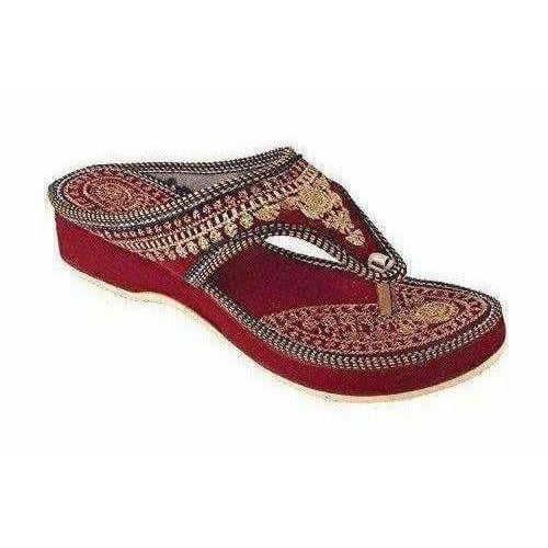 Rajasthani / Jaipuri Designer Ethnic Golden Zari Embroidery Platform Sandal - Distacart