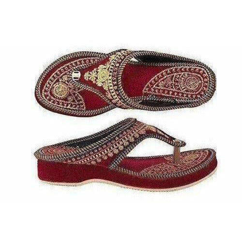 Rajasthani / Jaipuri Designer Ethnic Golden Zari Embroidery Platform Sandal - Distacart