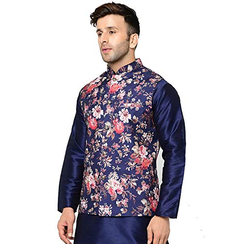 Buy online Navy Blue Floral Print Nehru Jacket from Jackets for Men by  Hangup for ₹1299 at 68% off | 2024 Limeroad.com