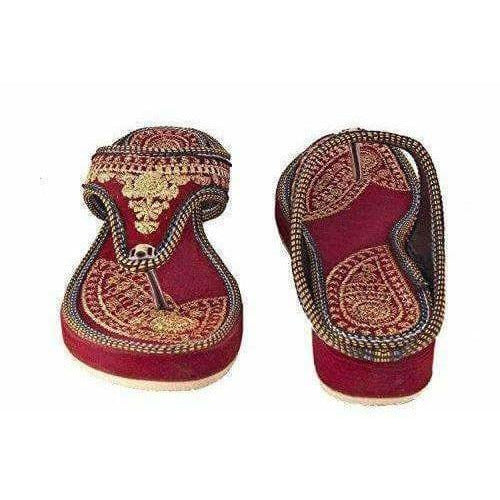 Rajasthani / Jaipuri Designer Ethnic Golden Zari Embroidery Platform Sandal - Distacart