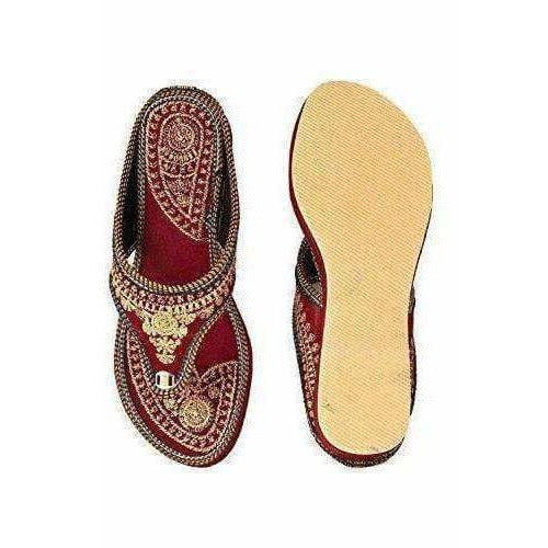 Rajasthani / Jaipuri Designer Ethnic Golden Zari Embroidery Platform Sandal - Distacart