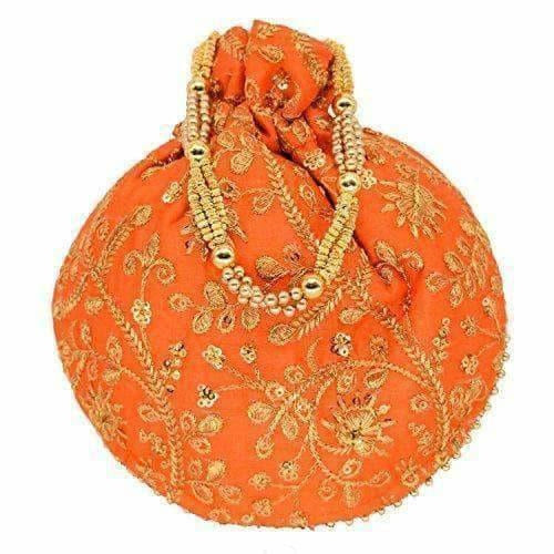 Ethnic Clutch Silk Potli Batwa Pouch Bag with Metal Bead work Gift For Women - Distacart