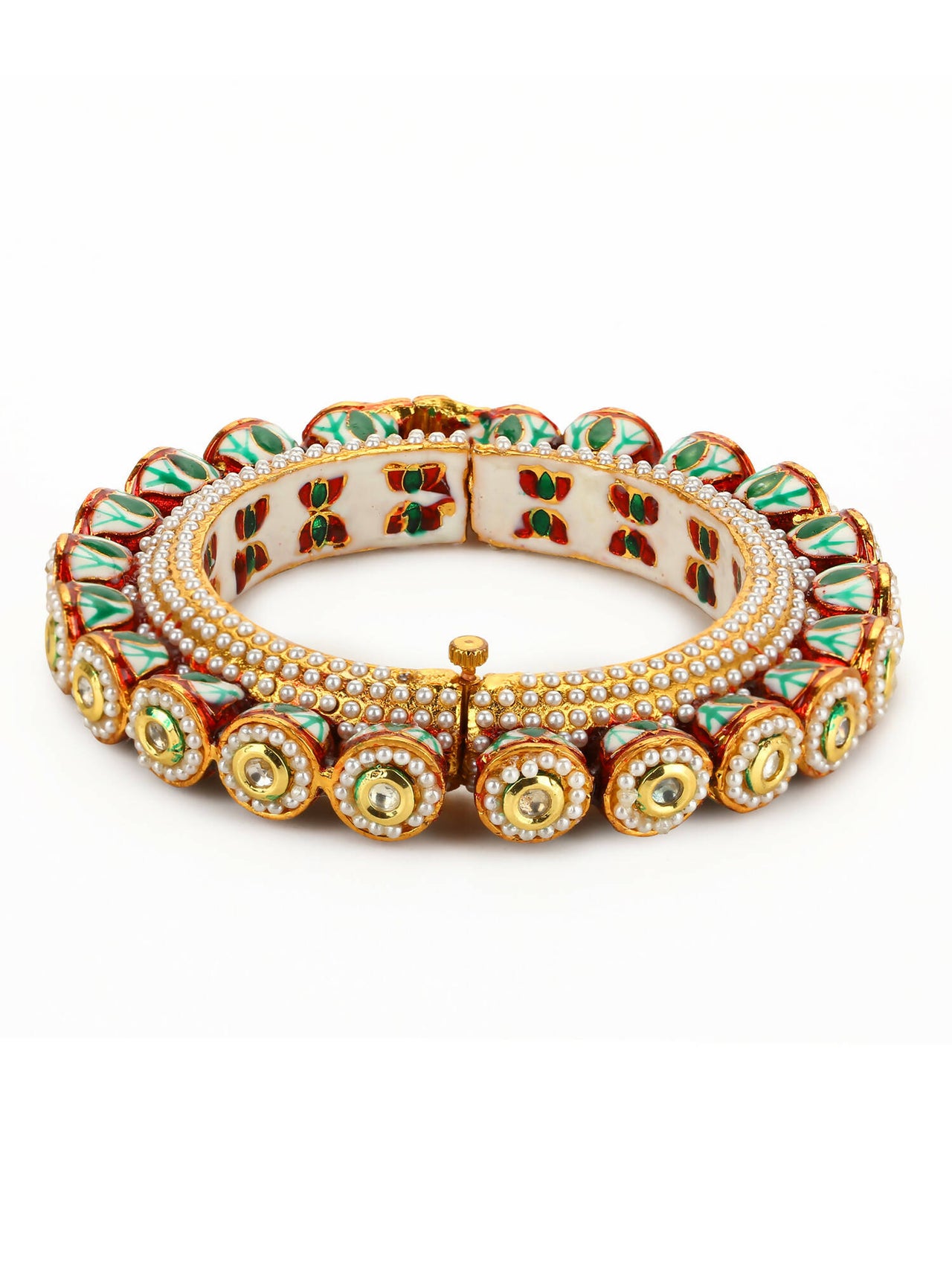 Gold-Plated Green Kundan-Studded Bangle - Ruby Raang - Distacart