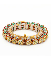 Thumbnail for Gold-Plated Green Kundan-Studded Bangle - Ruby Raang - Distacart