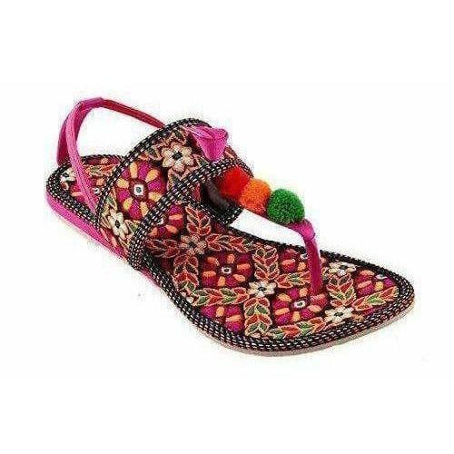 Synthetic Leather Rajasthani Jaipuri Work Kolhapuri Chappals - Distacart