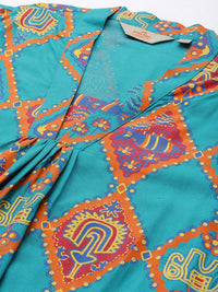 Thumbnail for Anouk Women Teal Blue & Rust orange Ethnic Motifs Printed Pure Cotton Kurta with Palazzos - Distacart