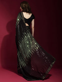 Thumbnail for Anouk Black & Gold-Toned Embellished Sequinned Pure Georgette Saree - Distacart