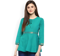 Thumbnail for Wahe-NOOR Women's Sea Green Solid Peplum Top - Distacart