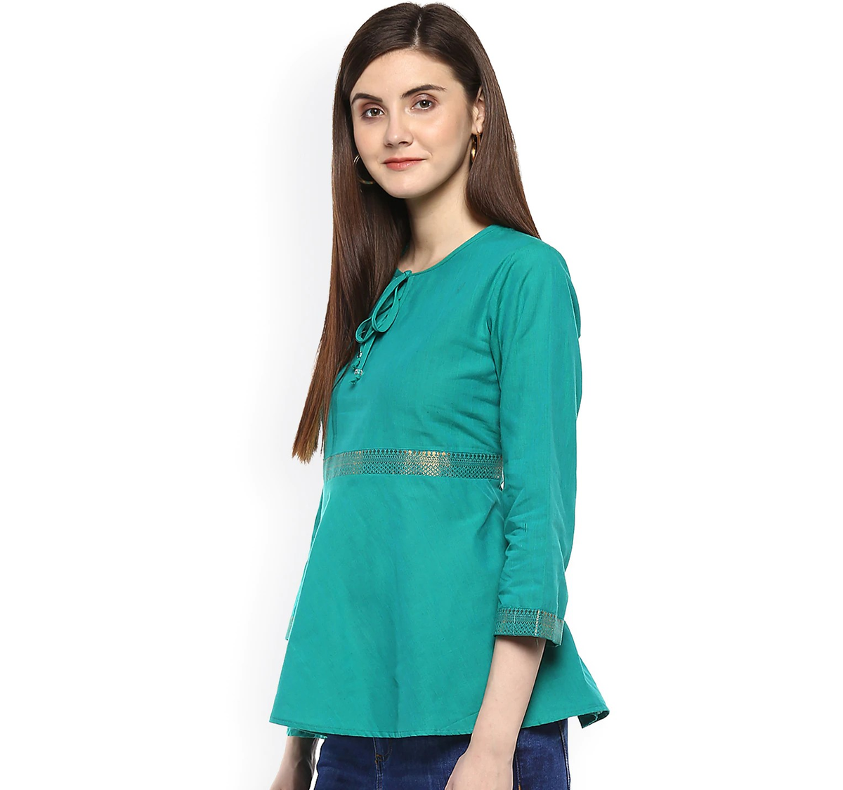 Wahe-NOOR Women's Sea Green Solid Peplum Top - Distacart