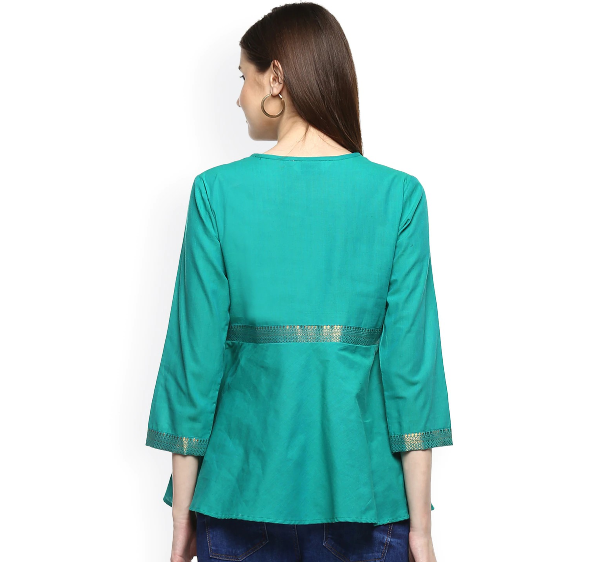 Wahe-NOOR Women's Sea Green Solid Peplum Top - Distacart