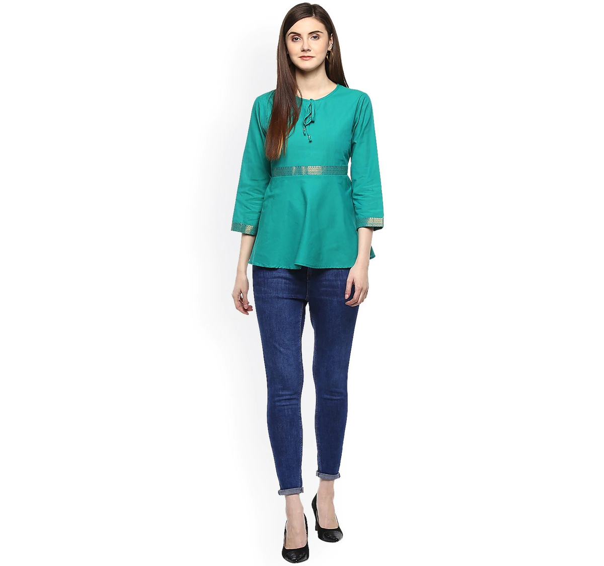 Wahe-NOOR Women's Sea Green Solid Peplum Top - Distacart