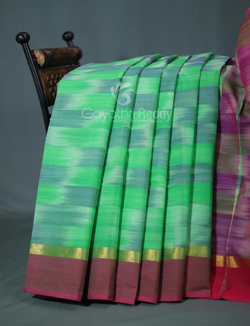 Dual Shades of Sea Green And Maroon Mangalagiri Ikkat Cotton Saree By Gayathri Reddy Designer Studio - Distacart