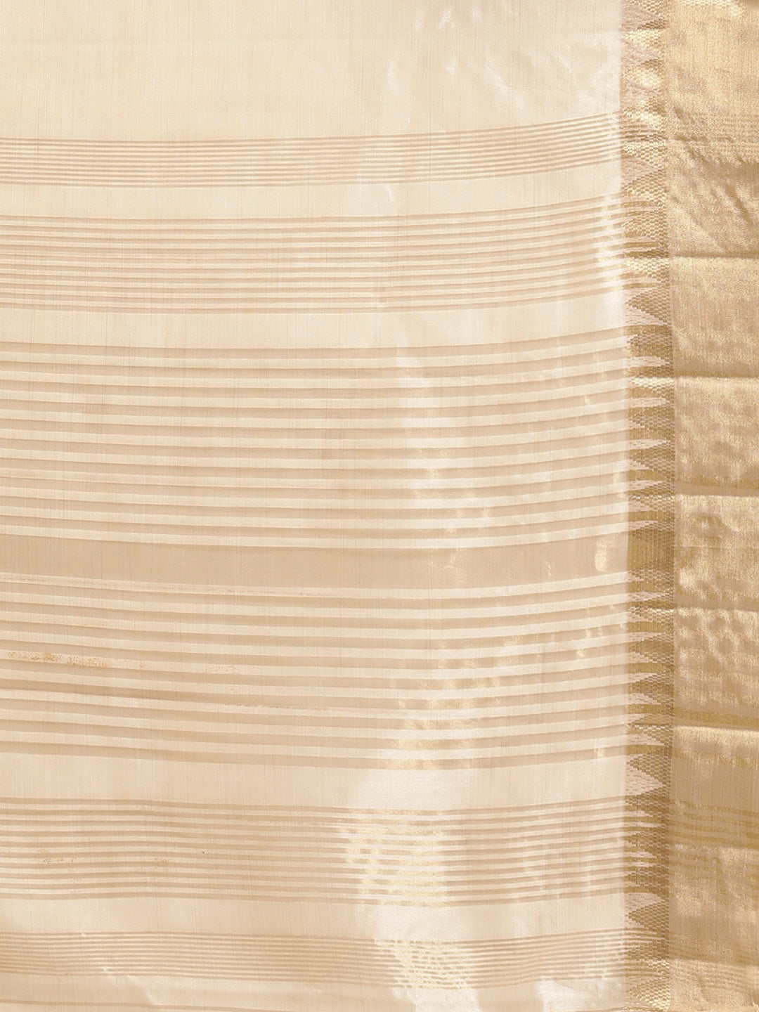 Kalini Cream-Coloured & Golden Striped Zari Silk Cotton Solid Saree - Distacart