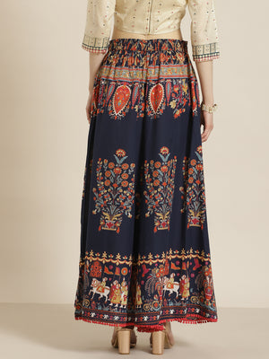 Buy Juniper Indigo Cotton Printed Flared Palazzo (Set of 2) online