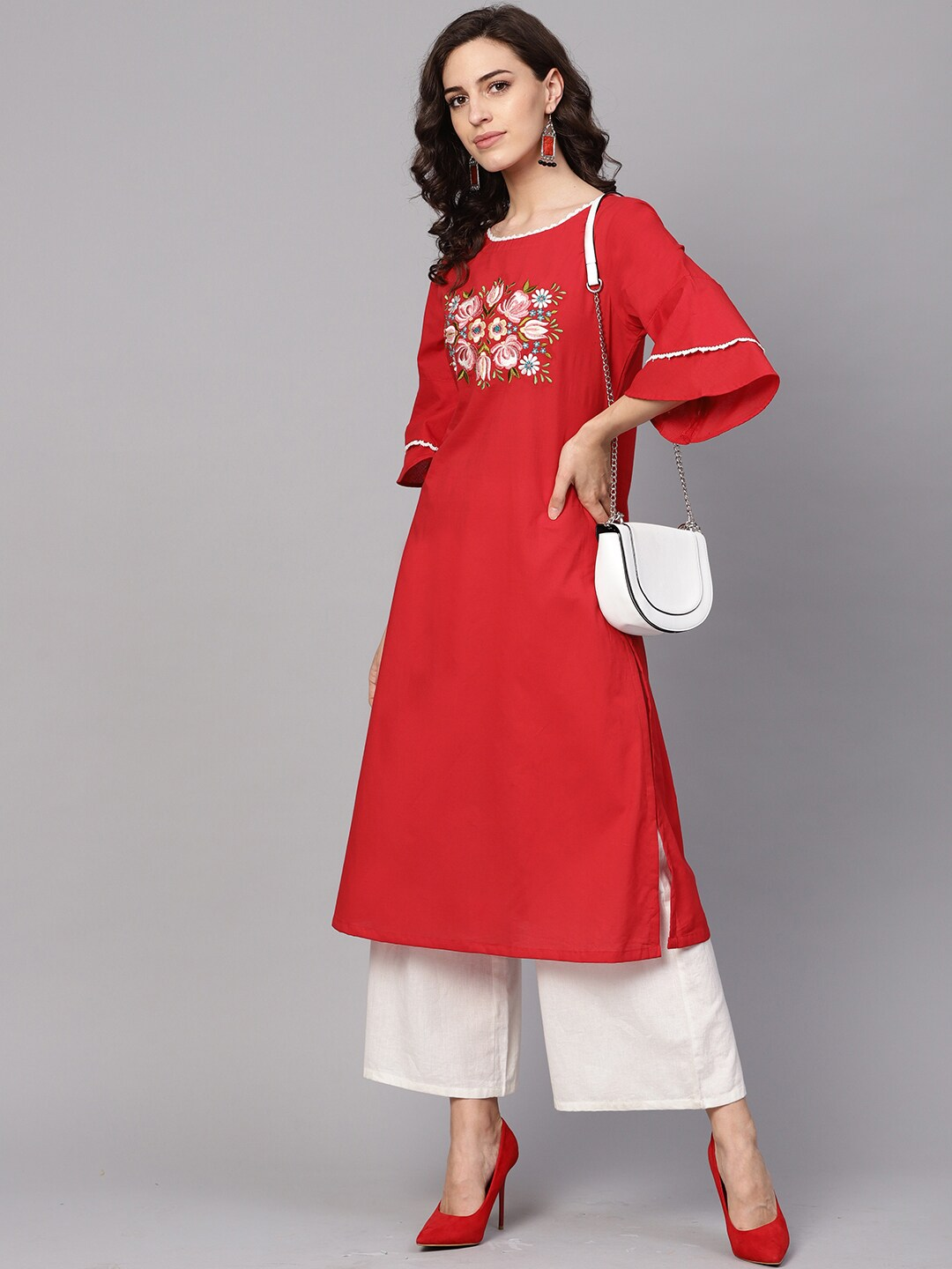 Wahe-NOOR Women's Red Yoke Design A-Line Kurta - Distacart