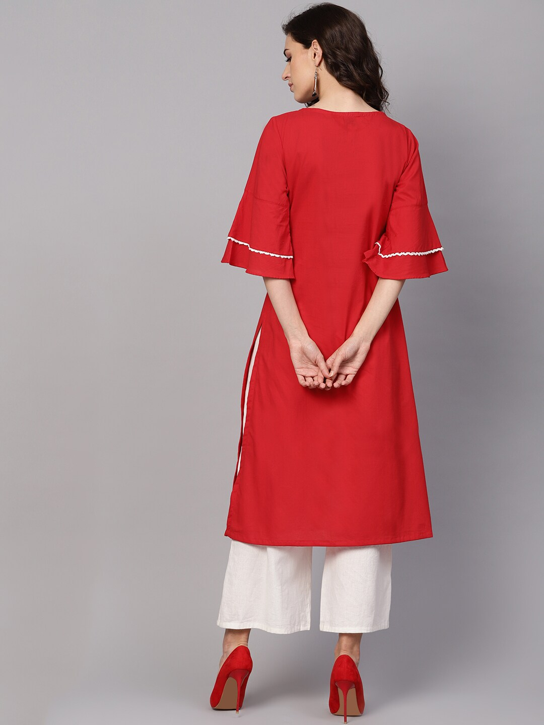 Wahe-NOOR Women's Red Yoke Design A-Line Kurta - Distacart