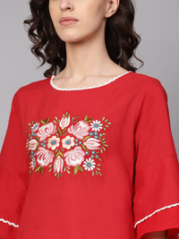 Thumbnail for Wahe-NOOR Women's Red Yoke Design A-Line Kurta - Distacart