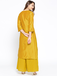 Thumbnail for Wahe-NOOR Women's Mustard Yellow & Maroon Gotta Patti Yoke Design Kurta With Palazzos - Distacart