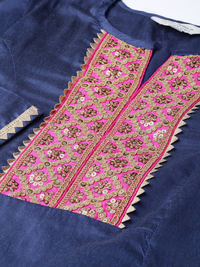 Thumbnail for Wahe-NOOR Women's Navy Blue & Pink Yoke Design Kurta With Palazzos 2 - Distacart