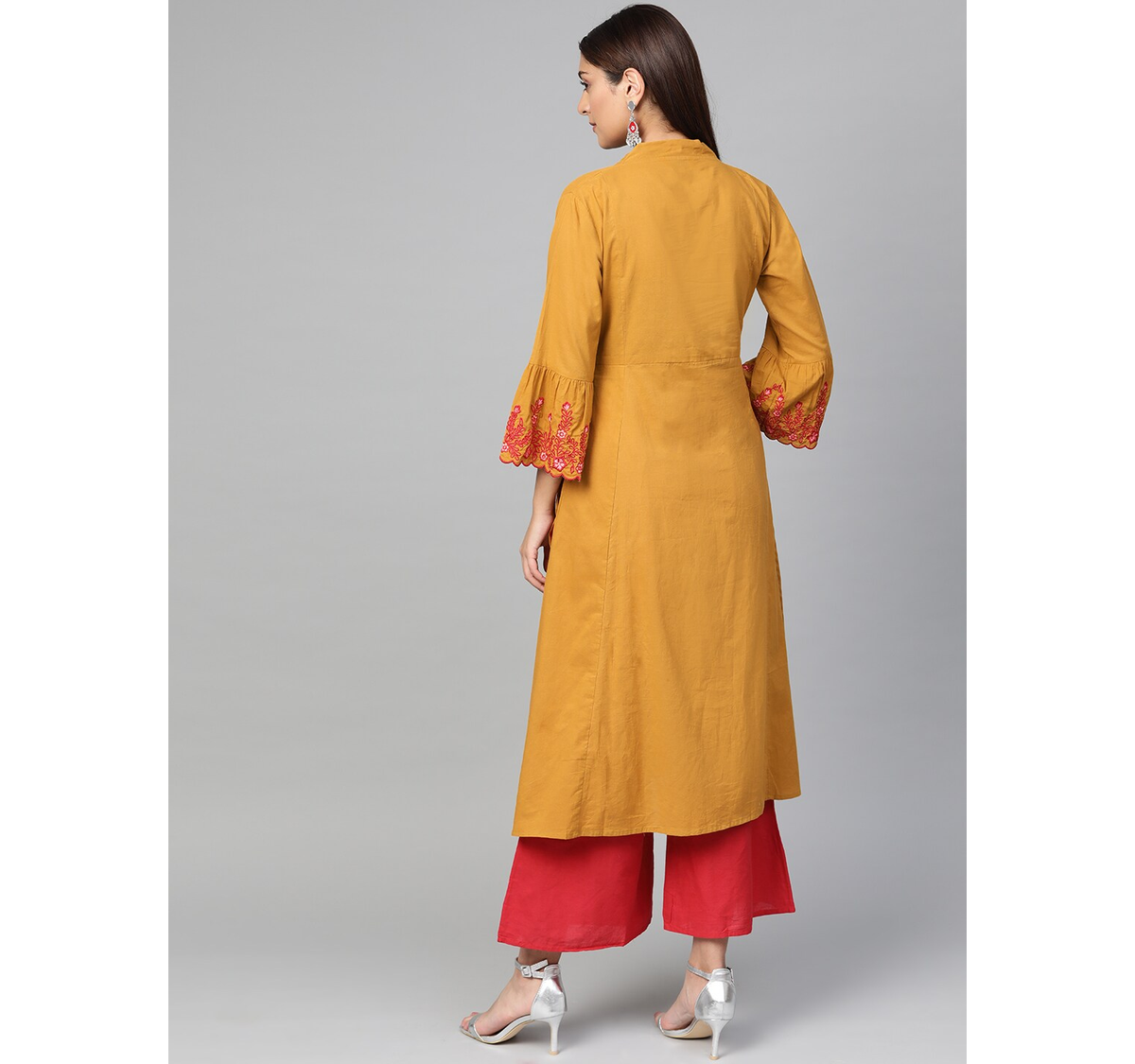 Wahe-NOOR Women's Mustard Yellow & Red Solid Kurta With Palazzos - Distacart