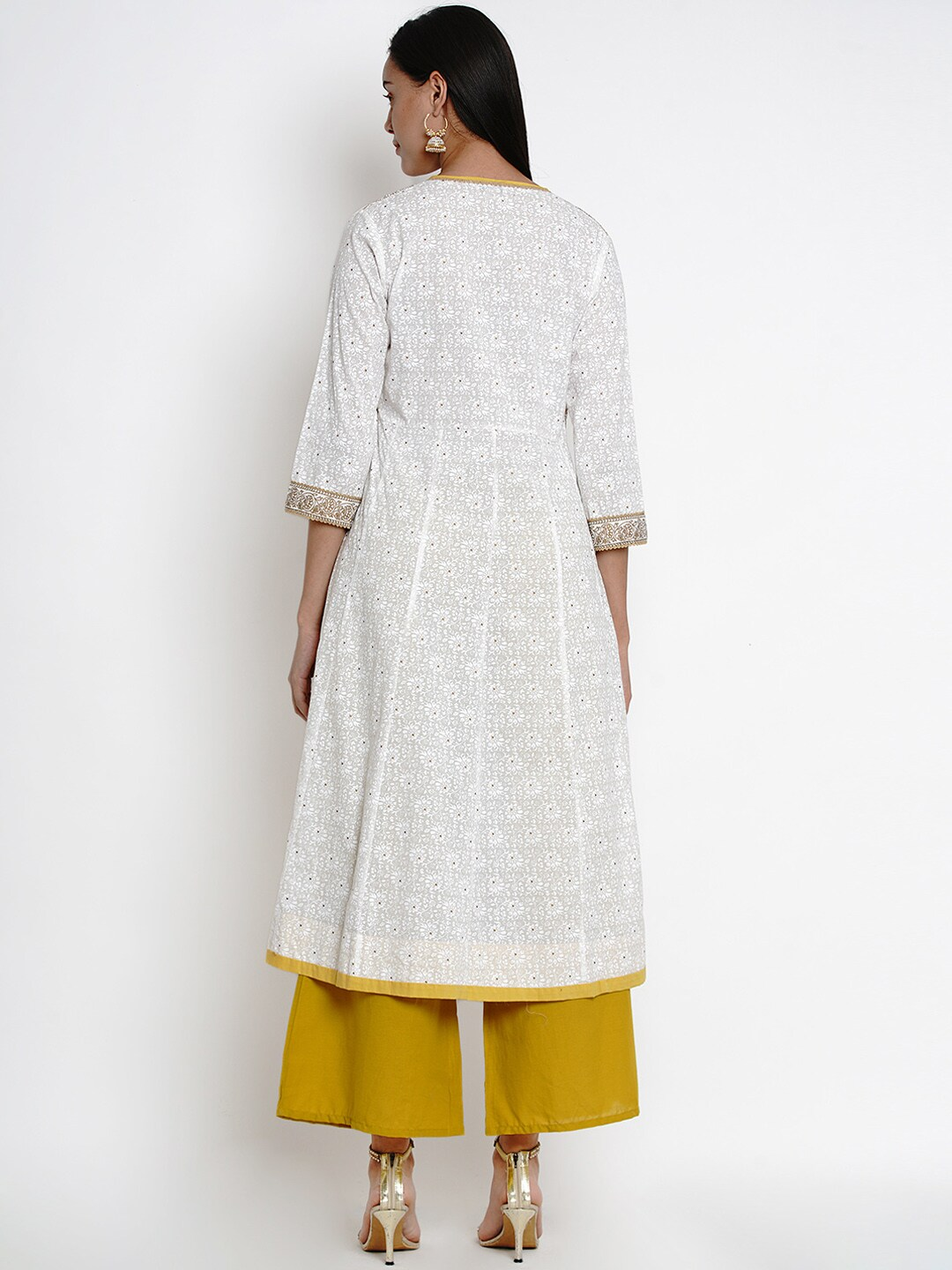 Wahe Noor Women S White And Mustard Yellow Printed Kurta With Palazzos Distacart