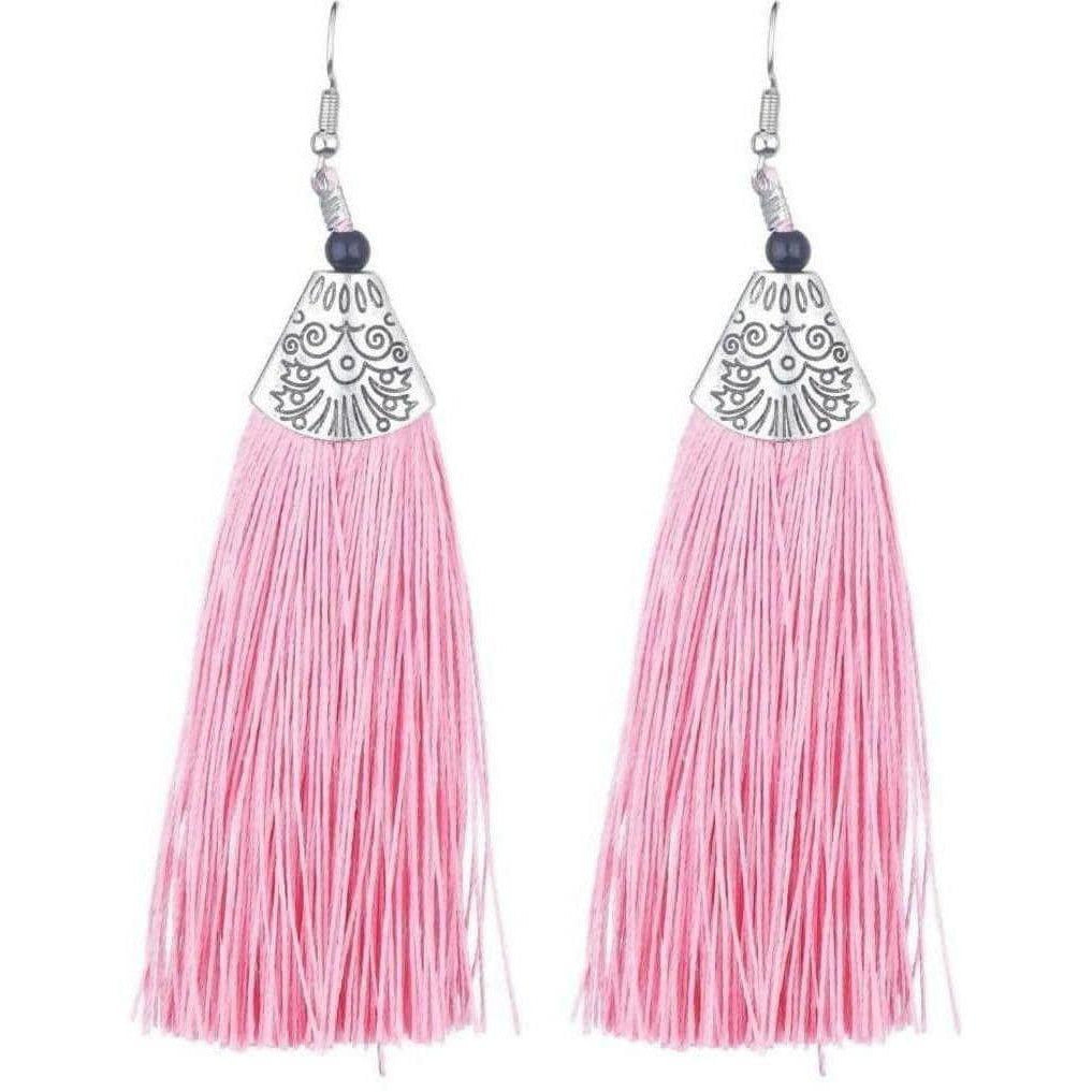 Muskan Fancy Long Yarn Pink Tassel Earrings