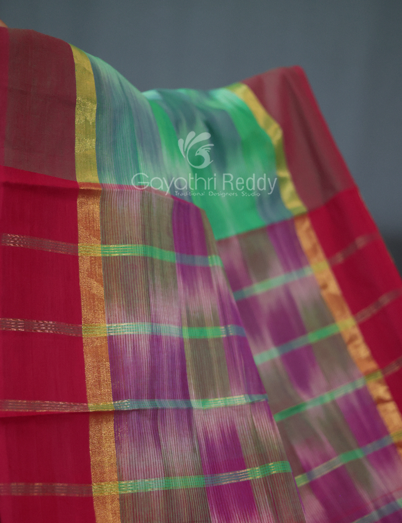 Dual Shades of Sea Green And Maroon Mangalagiri Ikkat Cotton Saree By Gayathri Reddy Designer Studio - Distacart