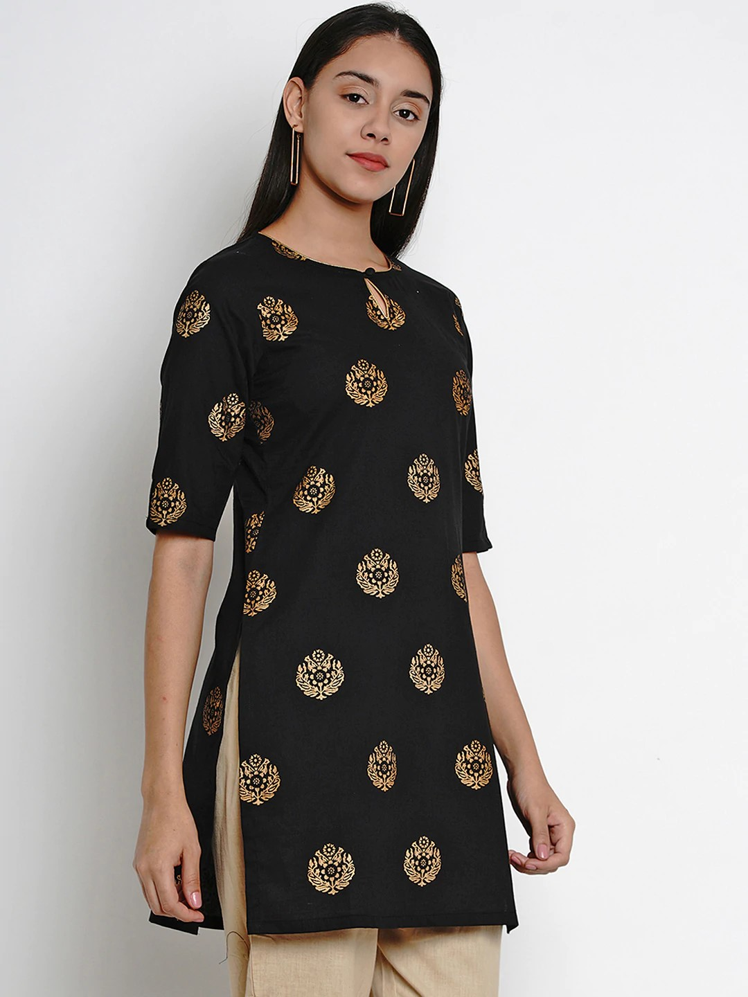 Women's Black Floral Printed Top - Wahe-NOOR