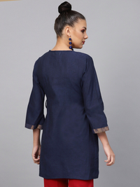 Thumbnail for Wahe-NOOR Women's Navy Blue Solid Angrakha Tunic - Distacart