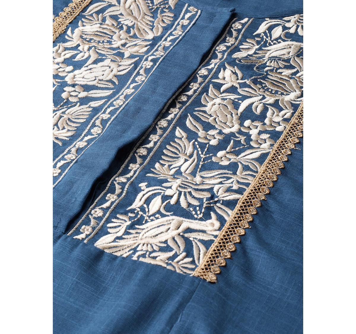 Wahe-NOOR Women's Navy Blue & Beige Yoke Design Kurta With Palazzos - Distacart