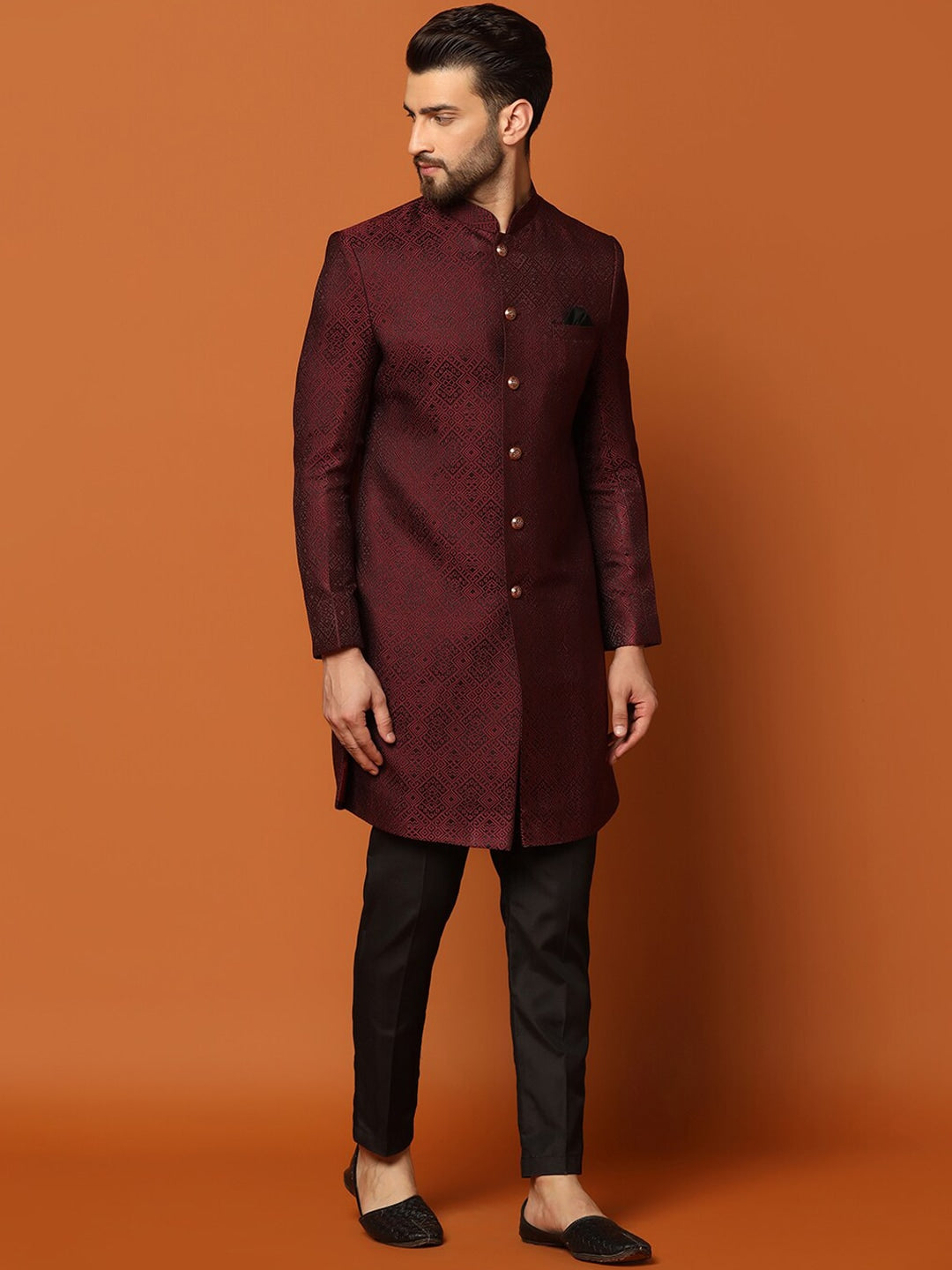 KISAH Self-Design Cotton Sherwani Set - Distacart