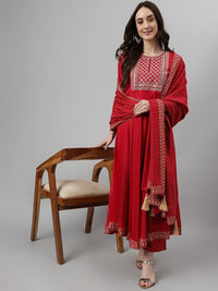 Thumbnail for Khushal K Empire Style Ethnic Motifs Embroidered Zari A-Line Kurta with Palazzos & Dupatta - Distacart